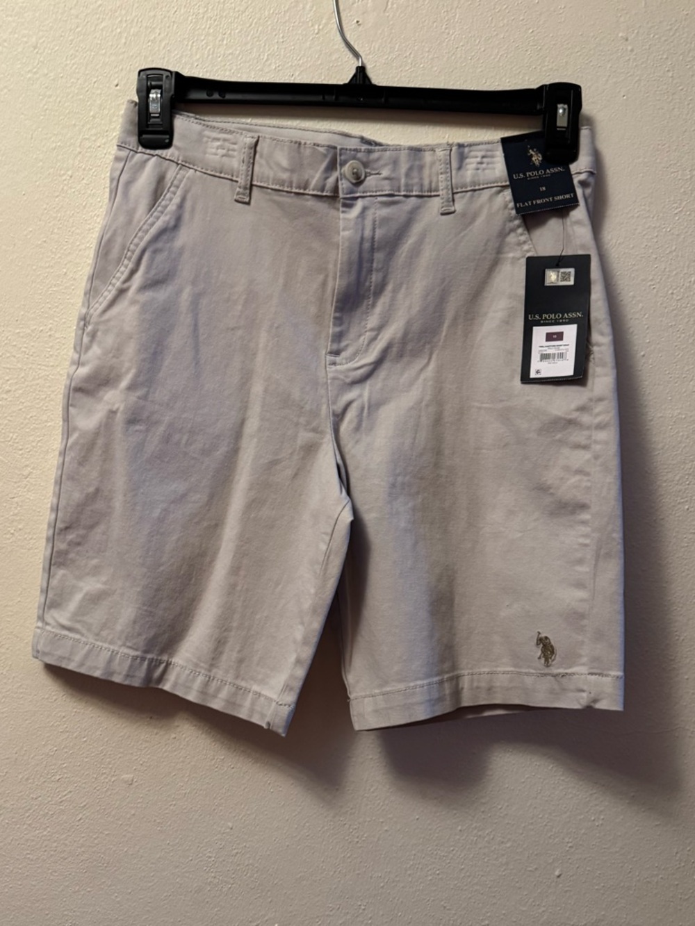 NWT U.S. Polo Assn Boys flat-front twill shorts khaki beige adjustable waist 18